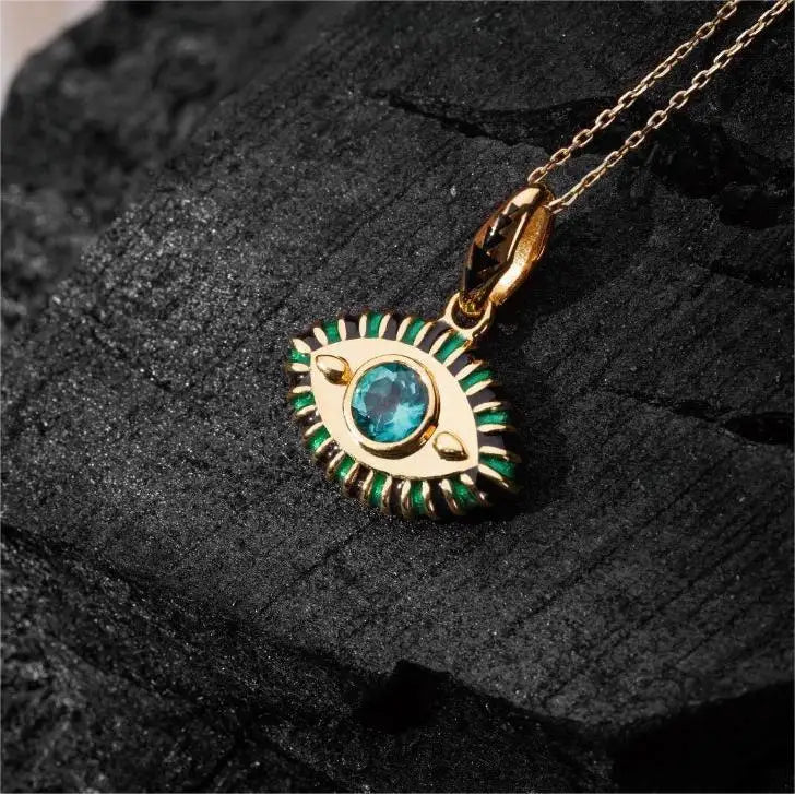 Aquamarine Evil Eye Charm Necklace