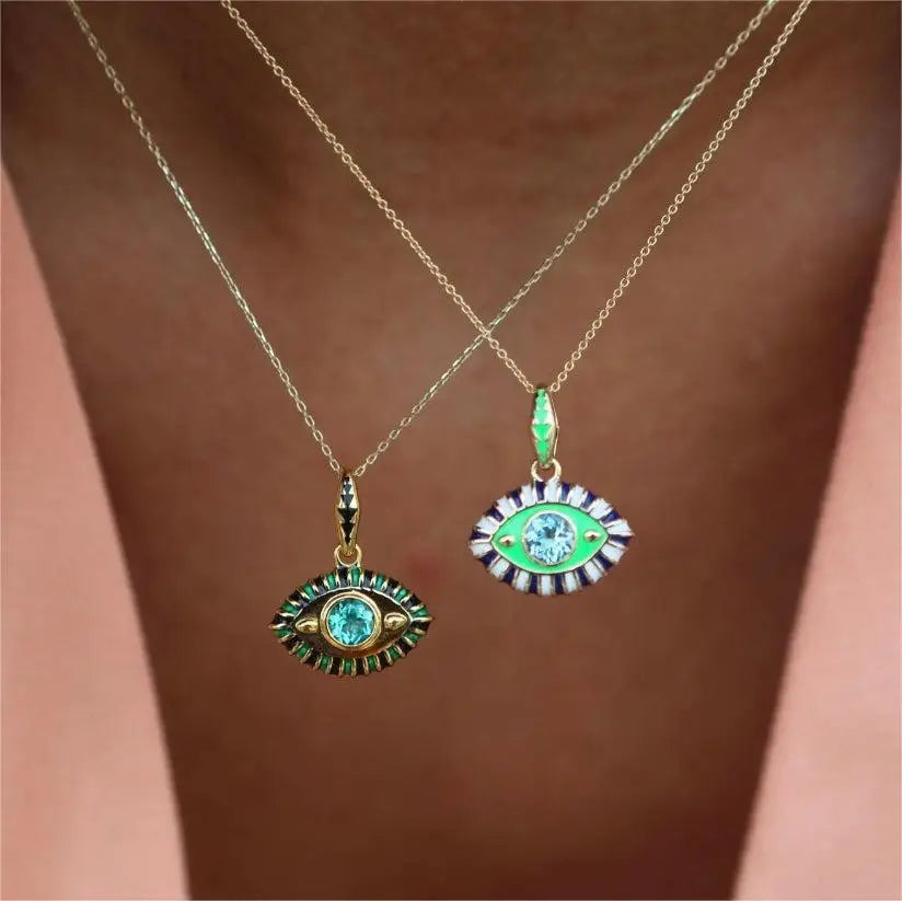 Aquamarine Evil Eye Charm Necklace