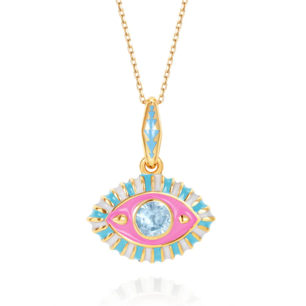 Aquamarine Evil Eye Charm Necklace