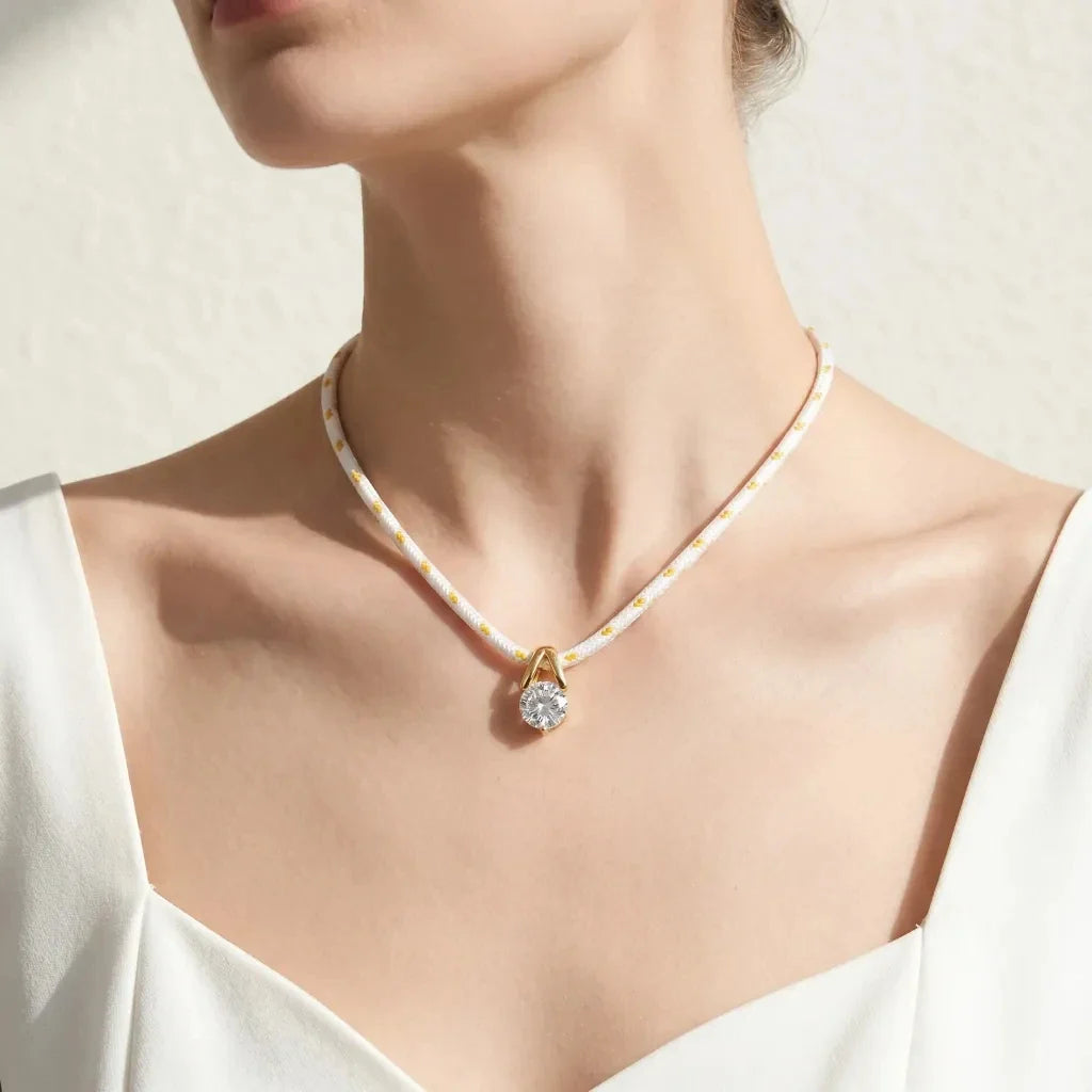 Malachite Woven Cord Zircon Necklace