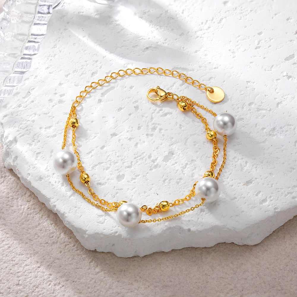 Beryl Layered Pearl Bracelet
