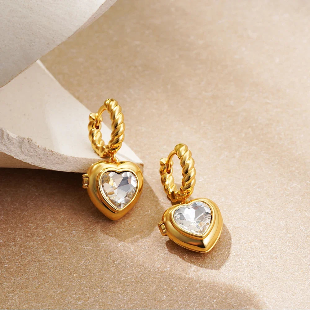Smoke Heart Zircon Hoops