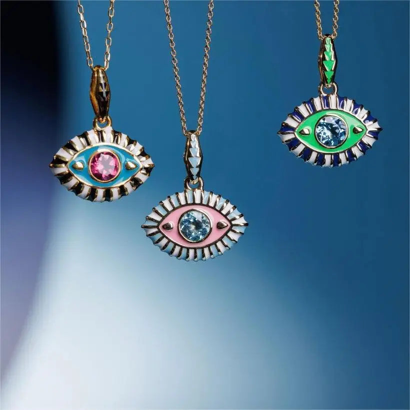 Aquamarine Evil Eye Charm Necklace