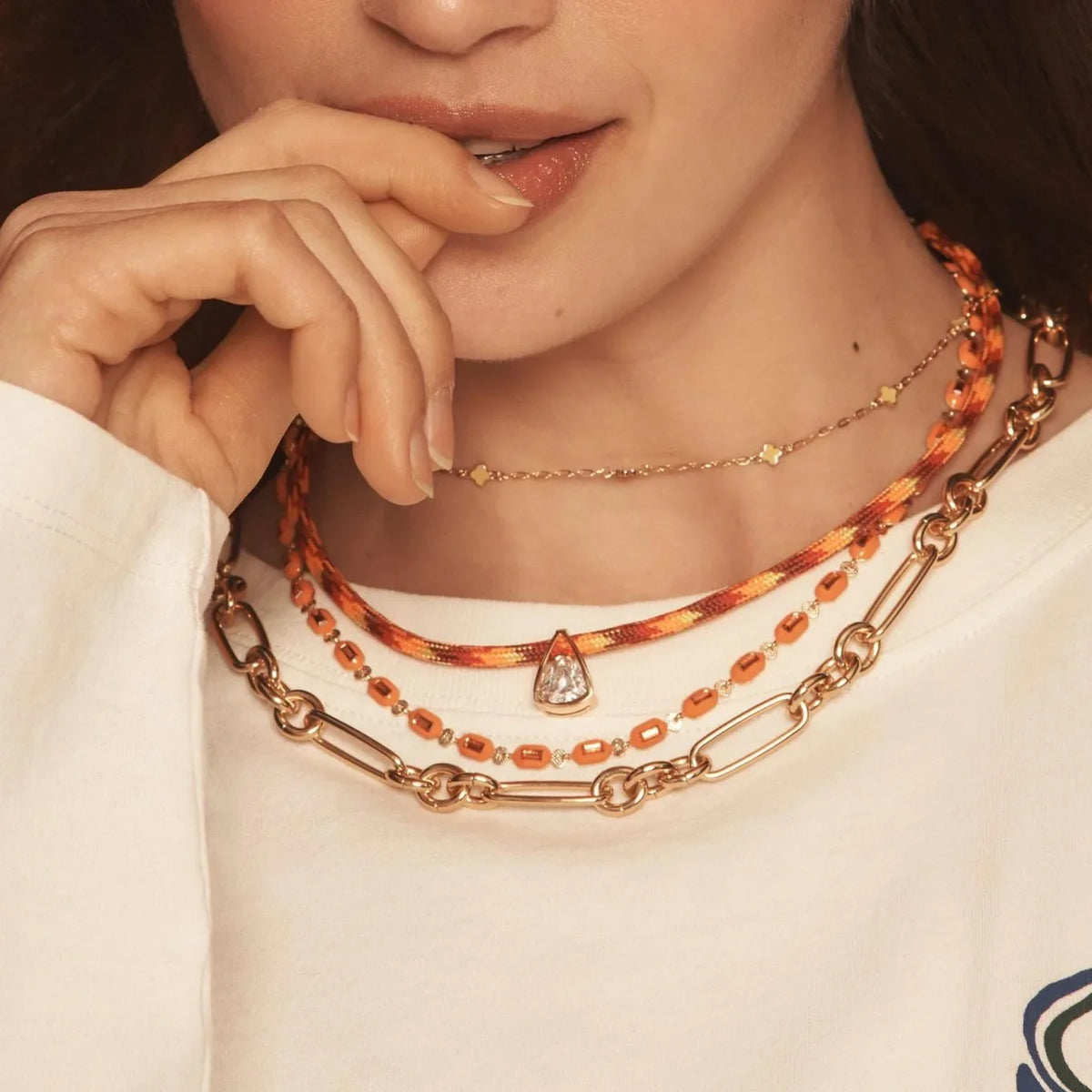 Citrine Geometric Zircon Cord Necklace