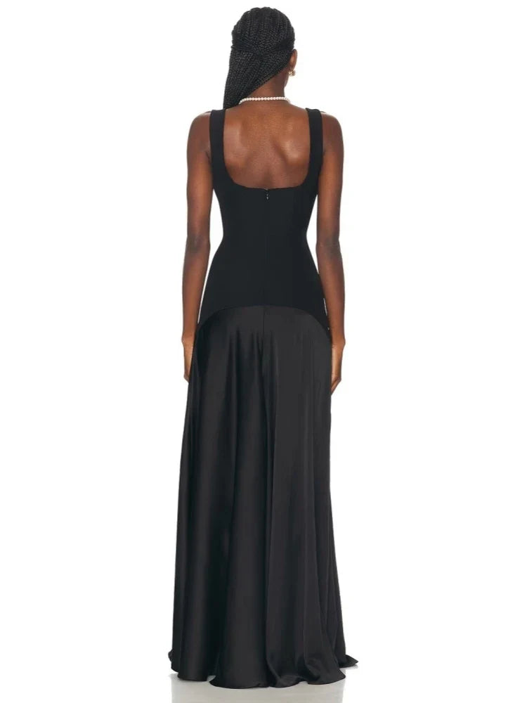 Indigo Two-Tone Satin A-Line Maxi Dress