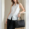 Amethyst Pure Linen Stand-Collar Vest