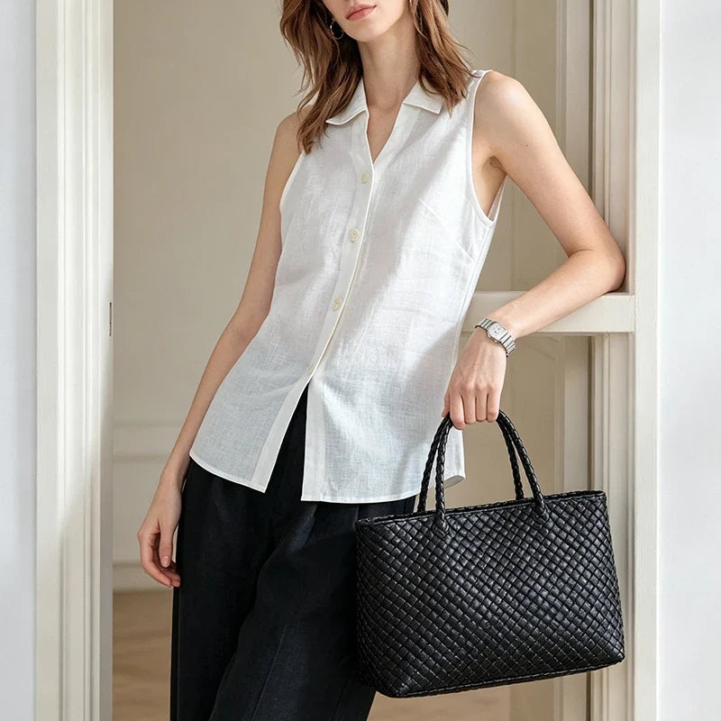 Amethyst Pure Linen Stand-Collar Vest
