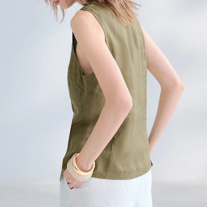 Amethyst Pure Linen Stand-Collar Vest