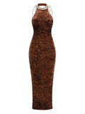Avocado Halter Beaded Maxi Dress