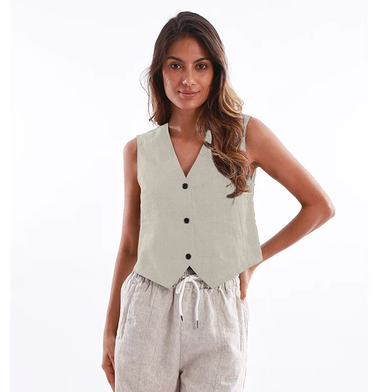 Jade Fitted Linen Vest