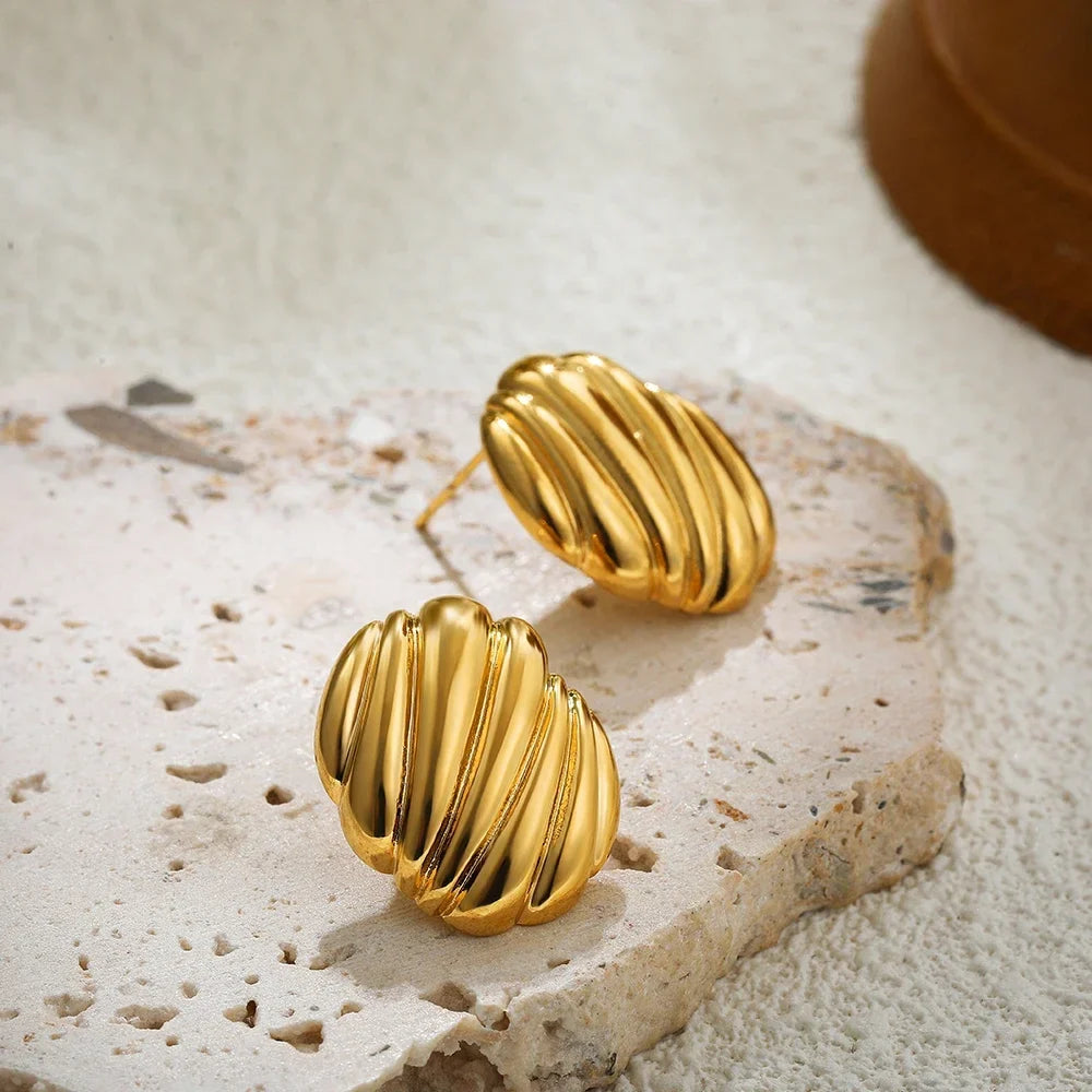 Nude Ribbed Oval Studs