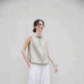 Ruby Linen Stand-Collar Top
