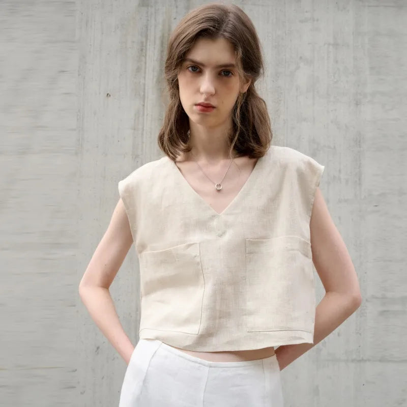 Topaz Linen V-Neck Tank