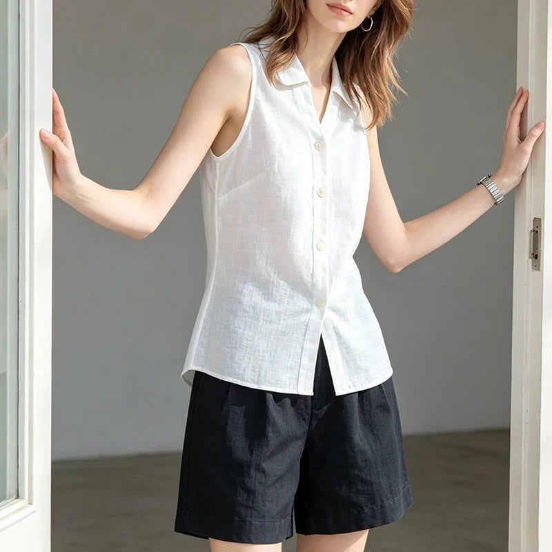 Amethyst Pure Linen Stand-Collar Vest