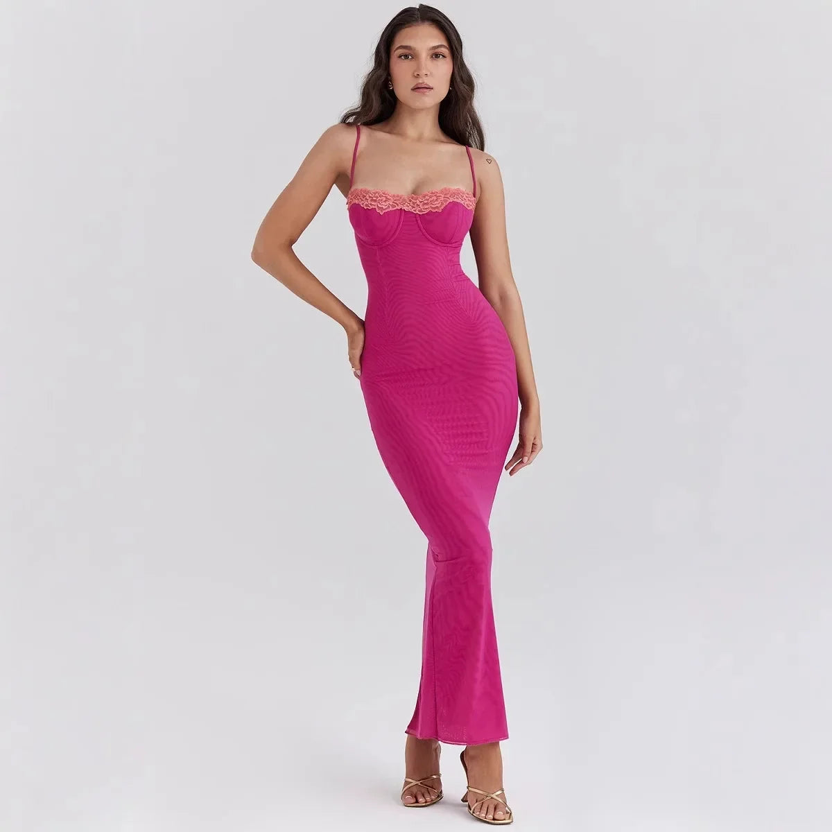 Bianka Lace-Trim Slip Maxi Dress