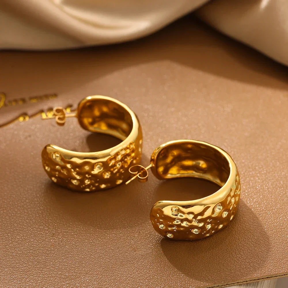 Olive Textured Gold Hoops