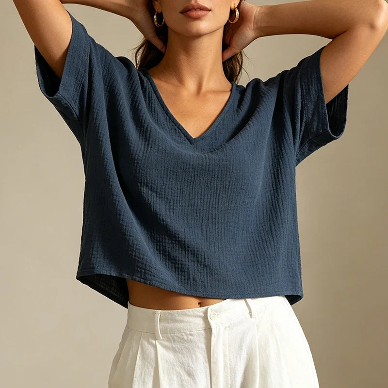 Scarlet Muslin V-Neck Shirt