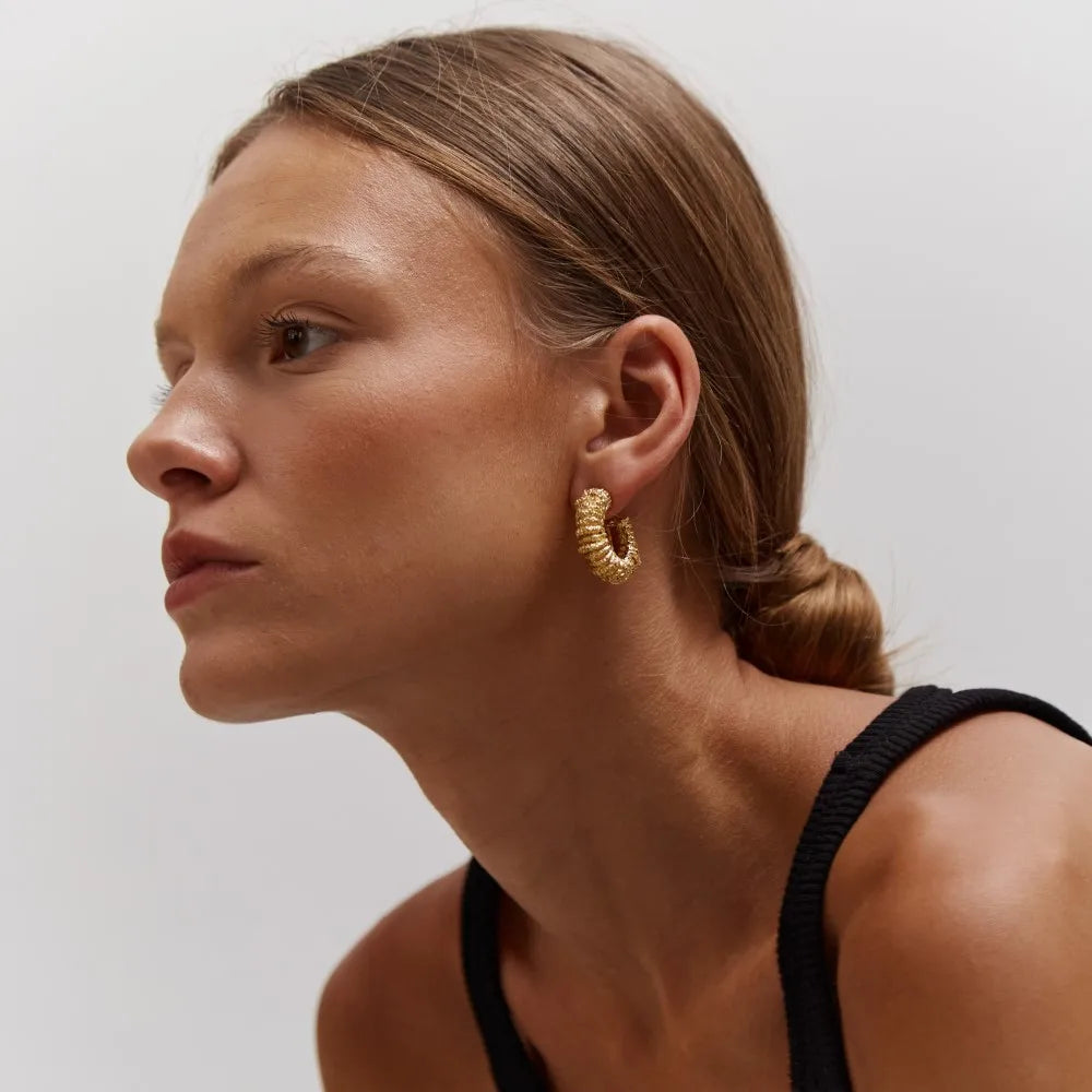 Silver Ribbed C-Hoop Earrings