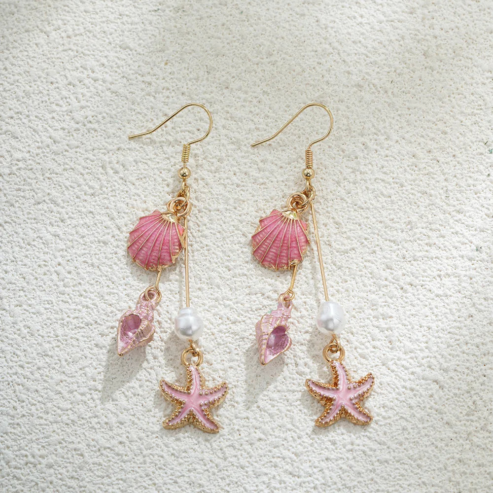 Platinum Seashell Charm Earrings