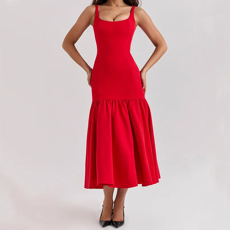 Midnight Drop-Waist Flounce Midi Dress