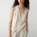 Coral Linen Single-Button Vest