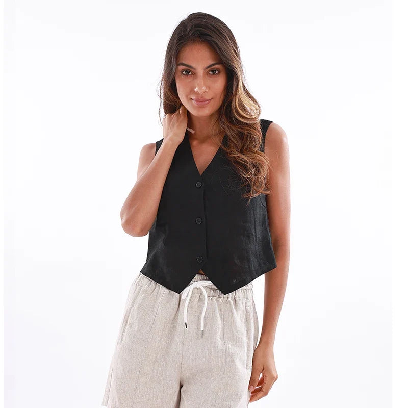 Jade Fitted Linen Vest