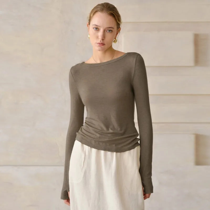 Bordeaux Lyocell-Cotton Long Sleeve Top