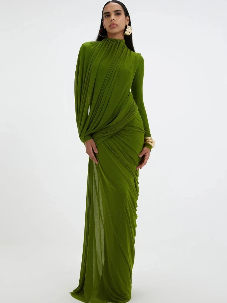 Radiance Asymmetric Mesh Maxi Dress