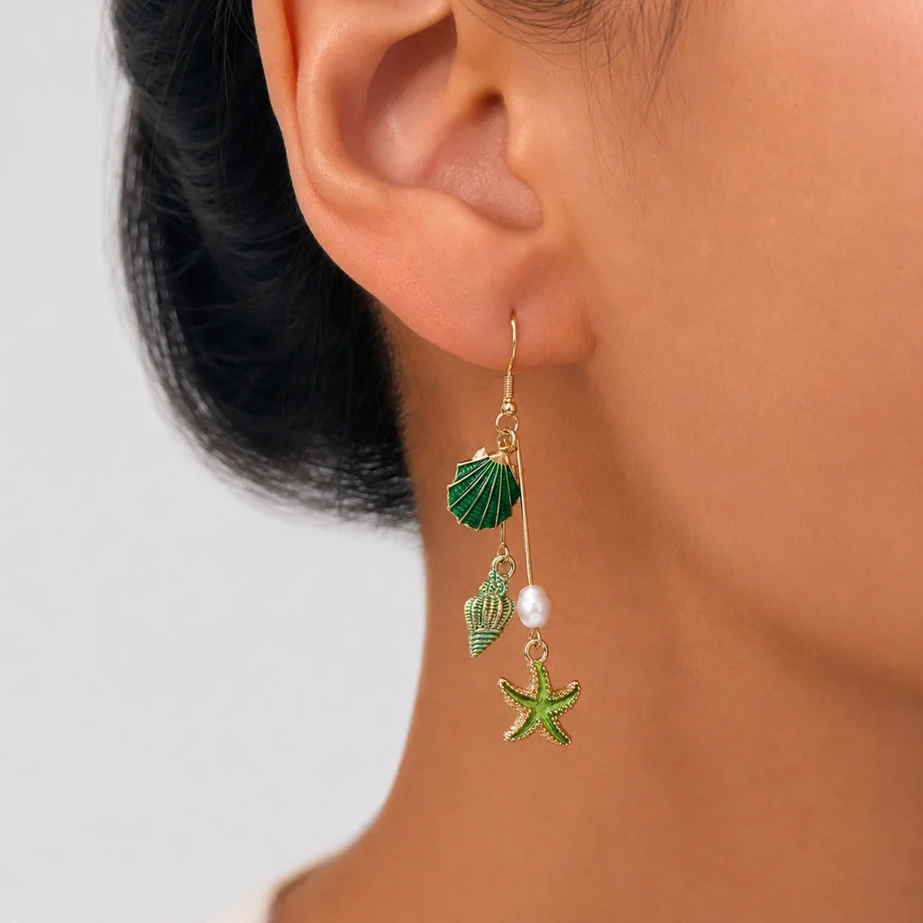 Platinum Seashell Charm Earrings