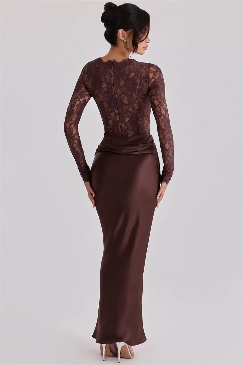 Selene Satin Lace Long Sleeve Maxi Dress