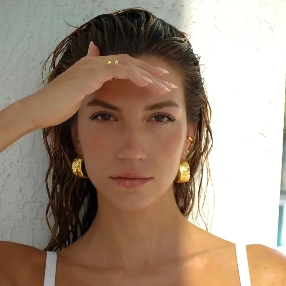 Olive Textured Gold Hoops