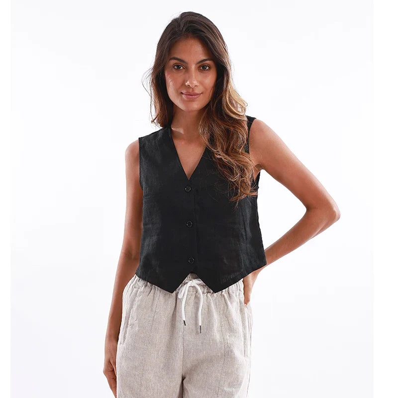 Jade Fitted Linen Vest