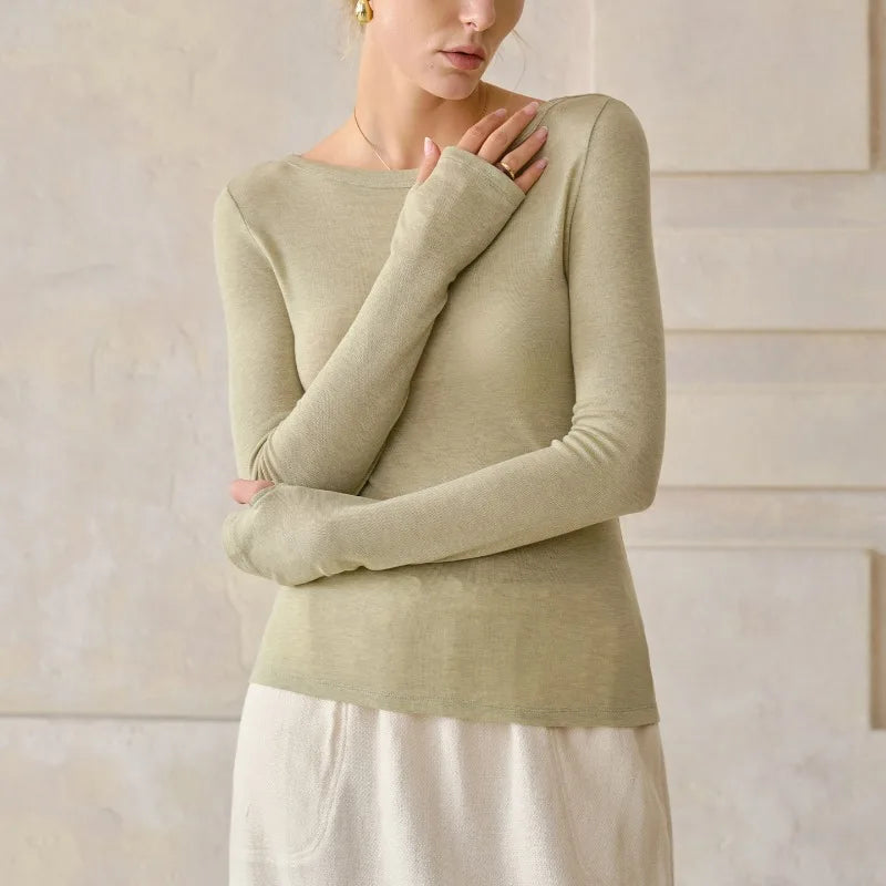 Bordeaux Lyocell-Cotton Long Sleeve Top