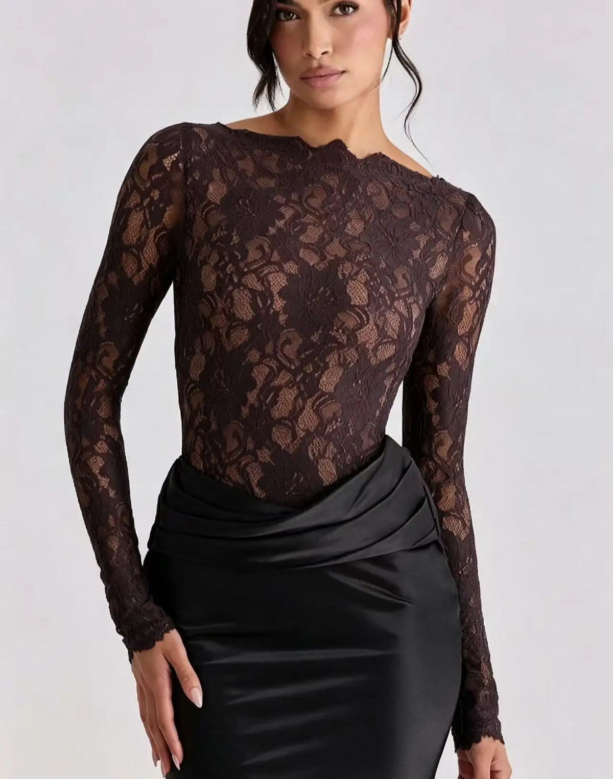Selene Satin Lace Long Sleeve Maxi Dress