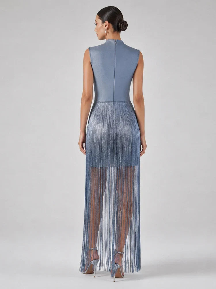 Lime Fringe Trim Bandage Mini Dress