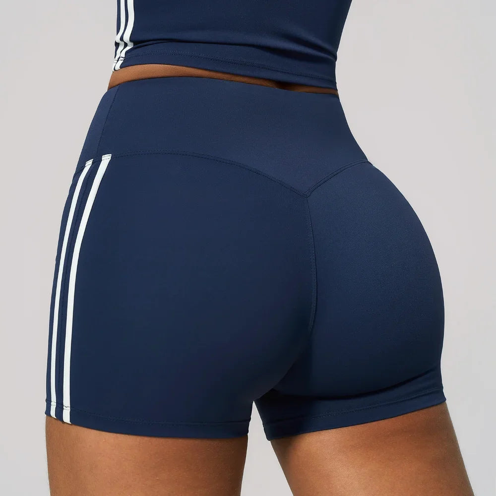 Merlot Striped High-Waist Shorts
