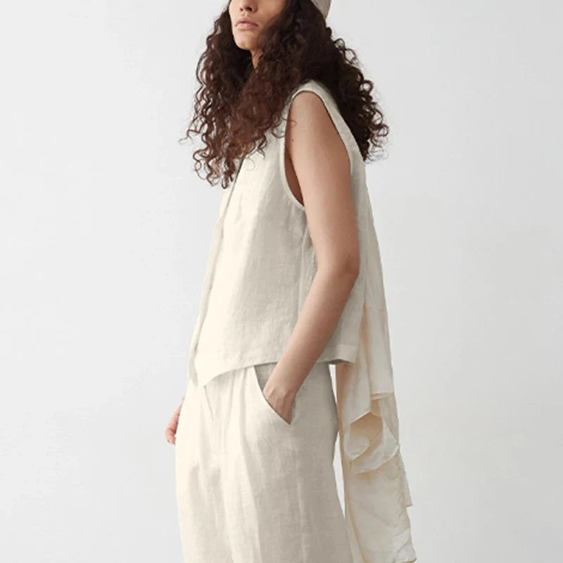 Coral Linen Single-Button Vest