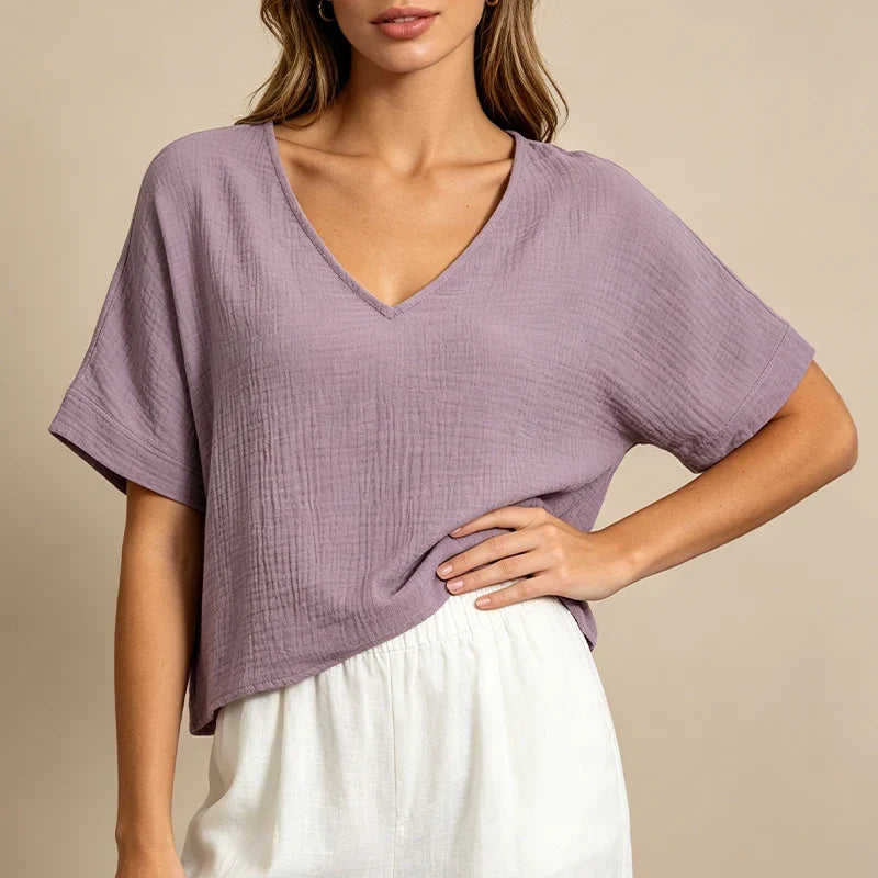 Scarlet Muslin V-Neck Shirt