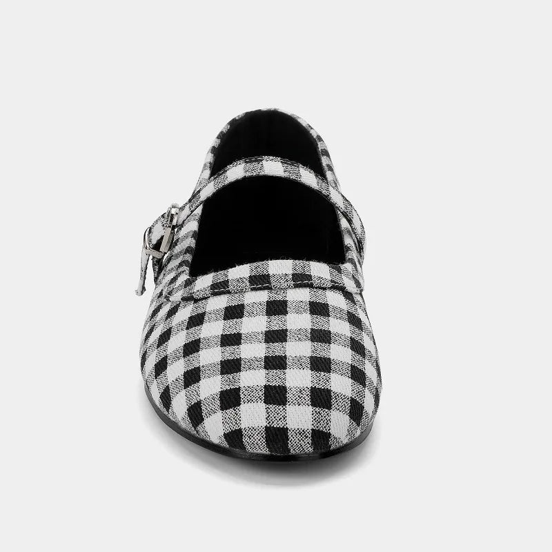 Ella Retro Check Buckle Flats