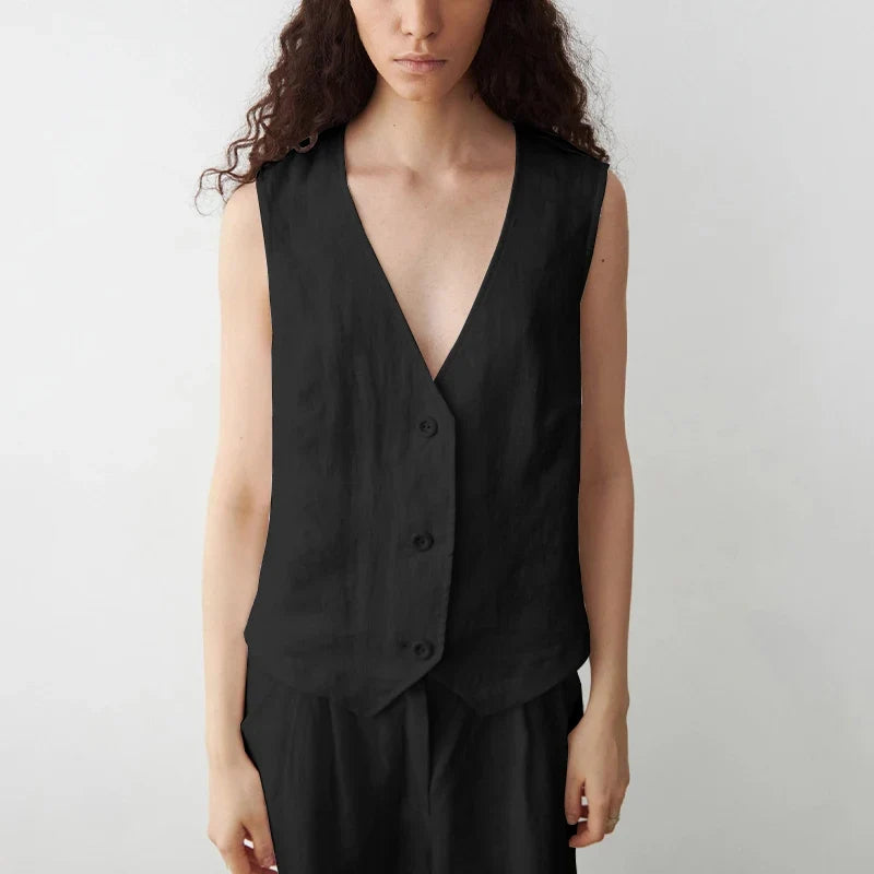 Coral Linen Single-Button Vest