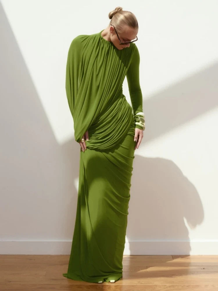 Radiance Asymmetric Mesh Maxi Dress