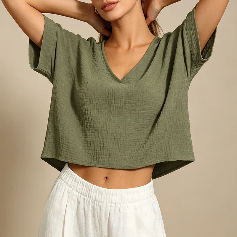 Scarlet Muslin V-Neck Shirt