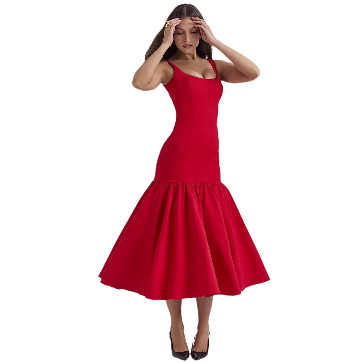 Midnight Drop-Waist Flounce Midi Dress