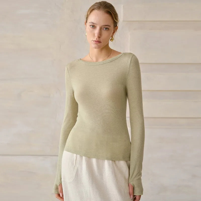 Bordeaux Lyocell-Cotton Long Sleeve Top