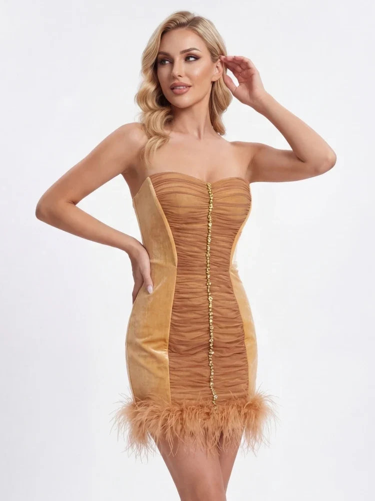Halo Strapless Feather Mini Dress