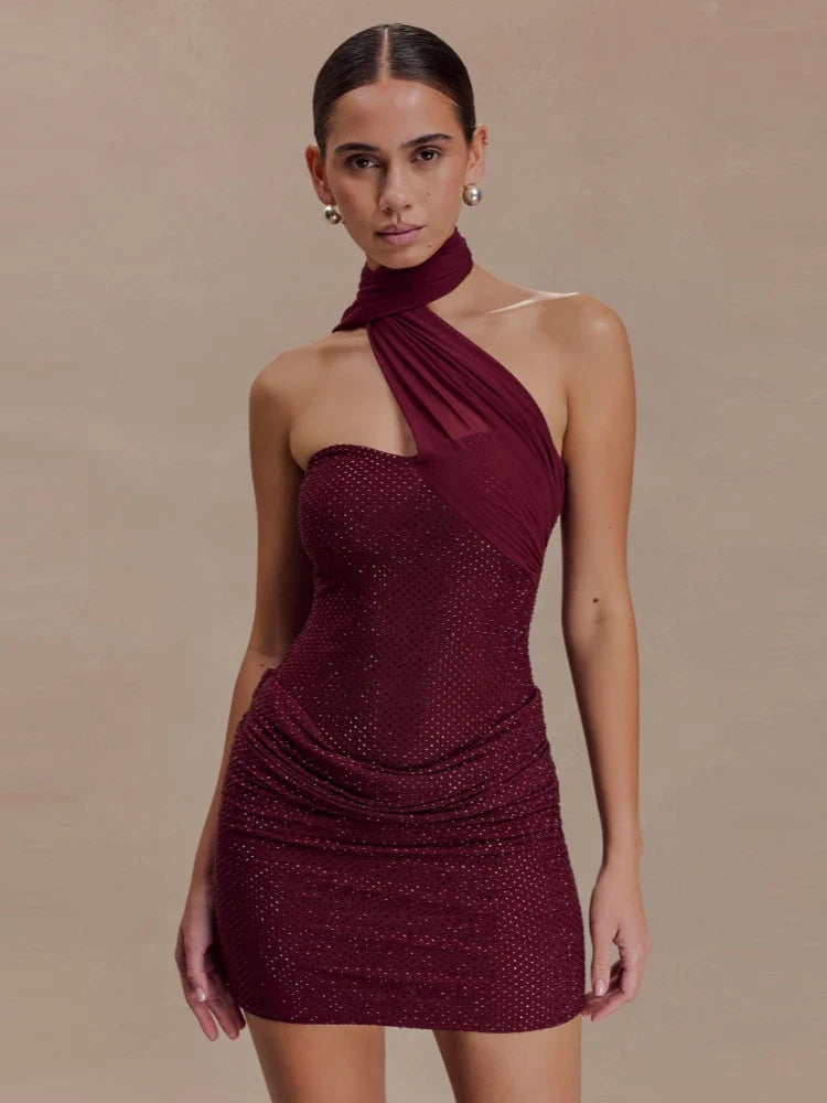 Royal Beaded Mini Dress with Scarf