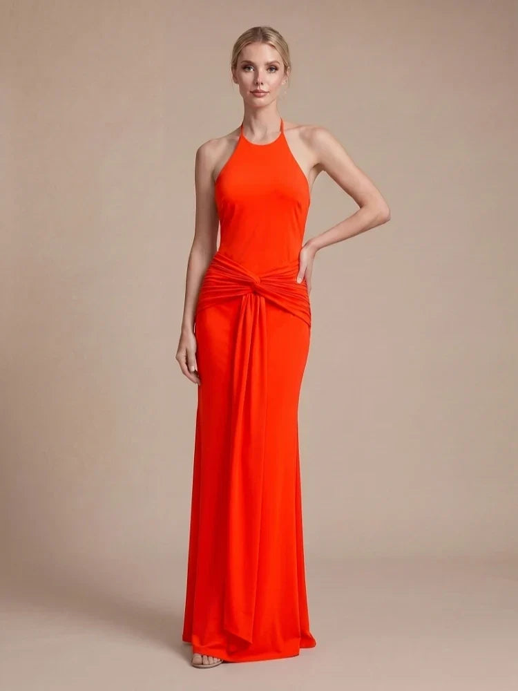 Mulberry Halter Lace Cross-Strap Maxi Dress
