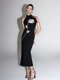 Oasis Beaded Flower Column Midi Dress