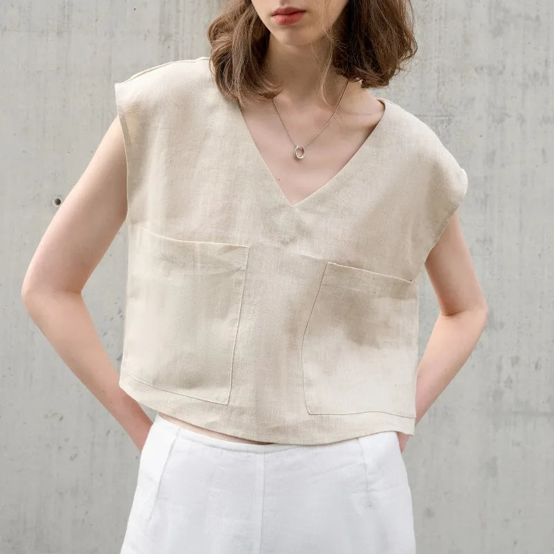 Topaz Linen V-Neck Tank