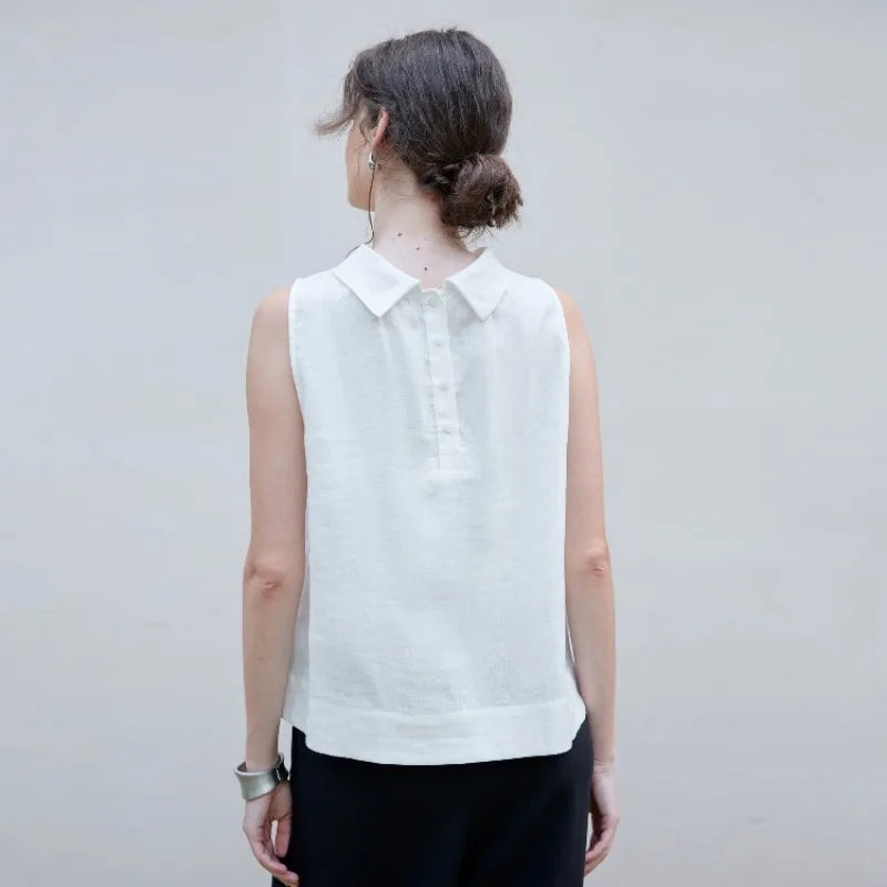 Ruby Linen Stand-Collar Top